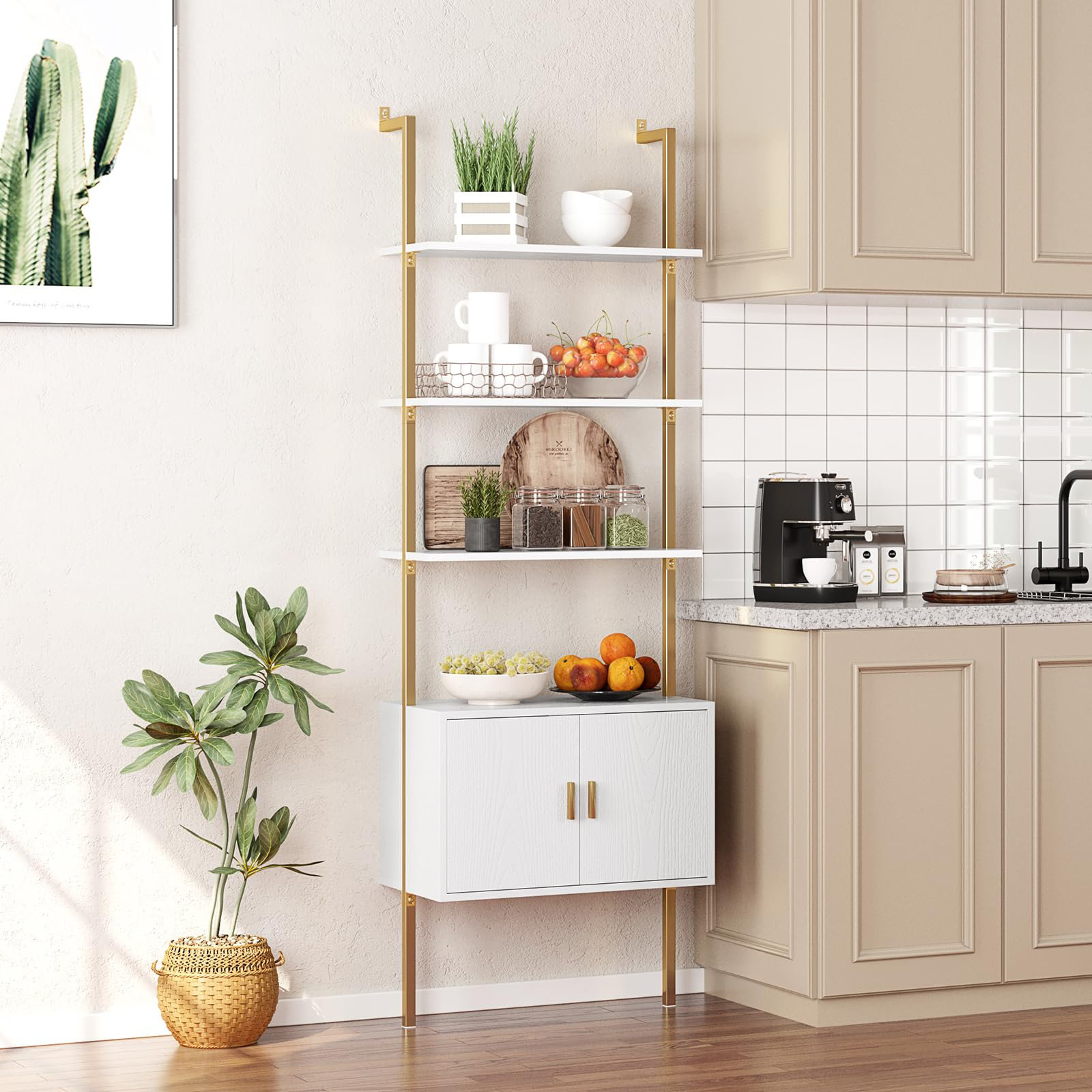 Mercer41 Ladder Bookshef With Wall Mounted Bookcases, 5 Tier